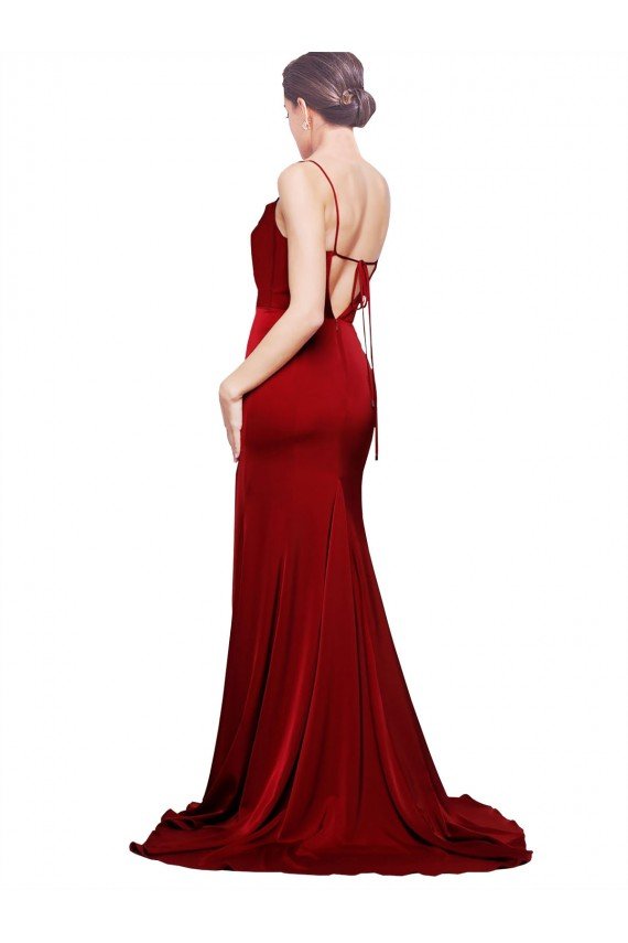Affordable Cowl Front Neck Sweep Train Formal Stretch Satin Bridesmaid Dress / Prom Dress with High Side Split