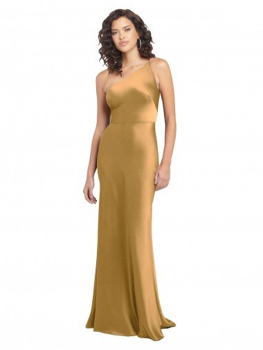 Affordable One Shoulder Long Floor Length Formal Stretch Satin Slip Bridesmaid Dress / Prom Dress