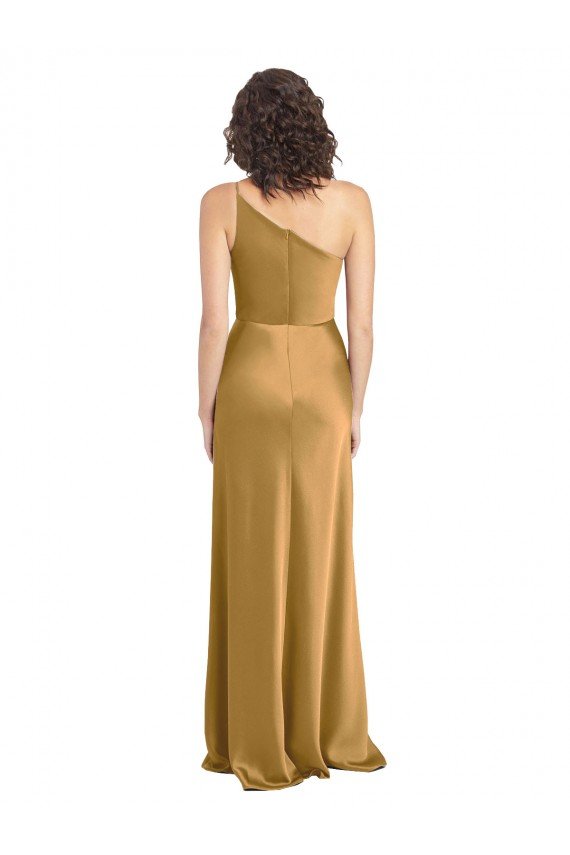 Affordable One Shoulder Long Floor Length Formal Stretch Satin Slip Bridesmaid Dress / Prom Dress