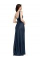 Affordable Square Neck A-Line Long Formal Stretch Satin Bridesmaid Dress / Prom Dress with Wide Straps