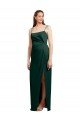 Affordable Sleek Straight Neckline Long Wrap Formal Stretch Satin Bridesmaid Dress / Prom Dress with Angled Pleats