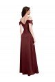 Affordable Draped Off the Shoulder Sleeves Slim A-Line Formal Stretch Satin Bridesmaid Dress / Prom Dress with Side Slit