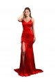 Affordable Long Pleated Formal Stretch Satin Bridesmaid Dress / Prom Dress with High Slit