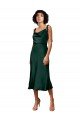 Affordable Spaghetti Straps Tie Shoulders Cowl Neck Short Midi Length Formal Stretch Satin Cocktail Bridesmaid Dress / Prom Dress