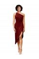 Affordable One Shoulder Cocktail Midi Length Short Formal Stretch Satin Wrap Style Bridesmaid Dress / Prom Dress