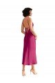 Affordable Midi Length V-Neck Short Formal Stretch Satin Bridesmaid Dress / Cocktail Prom Dress with Low Scoop Back