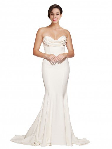 Affordable Strapless Cowl Neck Sweep Train Formal Stretch Satin Bridesmaid Dress / Prom Dress