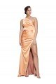 Affordable One Shoulder Ruched Formal Stretch Satin Bridesmaid Dress / Prom Dress with Thigh High Split