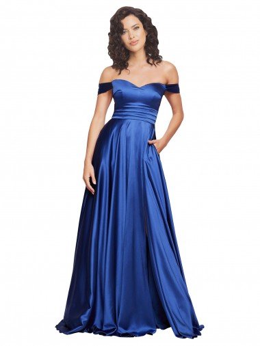 Affordable Ball Gown Off the Shoulder Sweetheart Formal Stretch Satin Bridesmaid Dress / Prom Dress