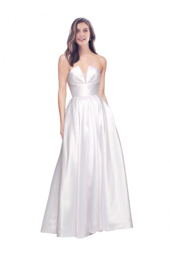 Affordable Full Length Strapless V-Cutout Formal Stretch Satin Bridesmaid Dress / Prom Dress