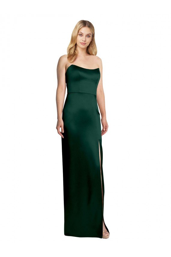 Affordable Scooped Strapless Neckline Stretech Satin Bridesmaid Dress / Prom Dress with Side Slit