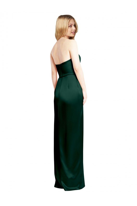 Affordable Scooped Strapless Neckline Stretech Satin Bridesmaid Dress / Prom Dress with Side Slit