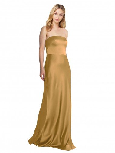 Affordable Sleek Strapless Long A-Line Formal Stretch Satin Bridesmaid Dress / Prom Dress