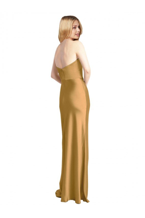 Affordable Sleek Strapless Long A-Line Formal Stretch Satin Bridesmaid Dress / Prom Dress
