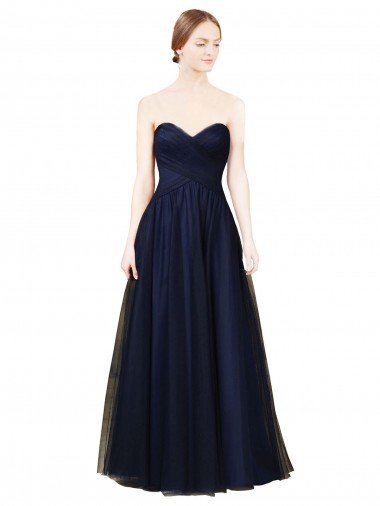 Affordable Draped Bodice Sweeheart Long Tulle Bridesmaid Dress
