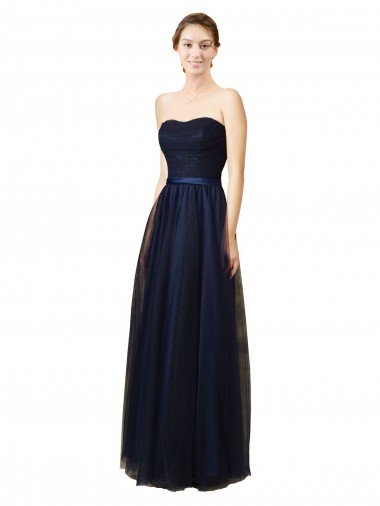 Affordable Elegant Lace and Tulle Long Strapless Bridesmaid Dress
