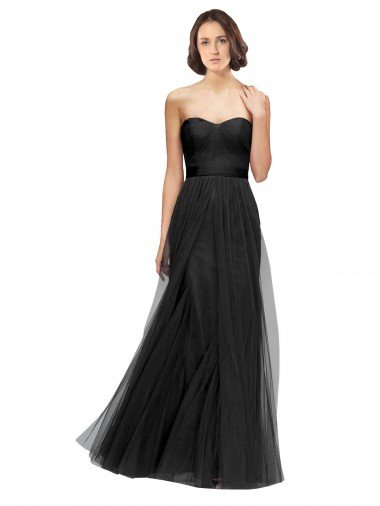 Affordable Long Tulle Bridesmaid Dress with Sweetheart Neckline and Belt