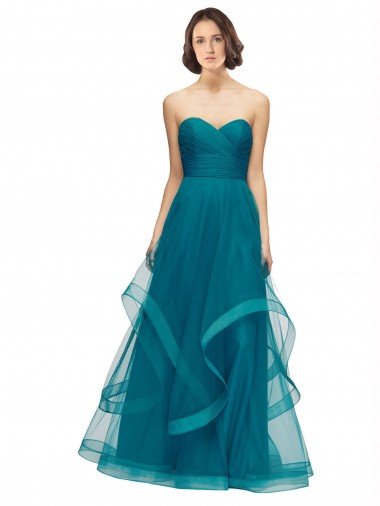 Affordable Sweetheart Tulle Bridesmaid Dress with Wide Waistband