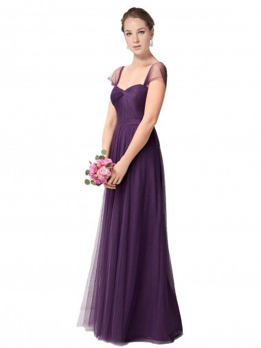 Affordable Full Length Long Tulle Bridesmaid Dress with Sweetheart Neckline