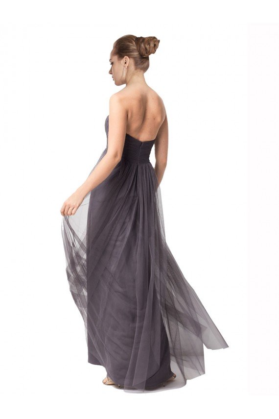 Affordable Long Sweetheart Tulle Bridesmaid Dress with Shirred Criss Cross Bodice