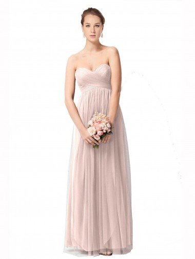 Affordable Long Sweetheart Tulle Bridesmaid Dress with Shirred Criss Cross Bodice