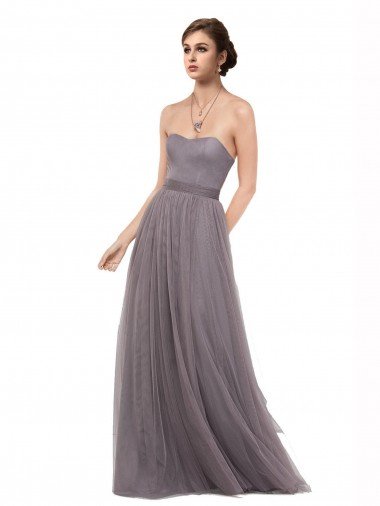 Affordable Strapless Tulle Bridesmaid Dress with Waistband