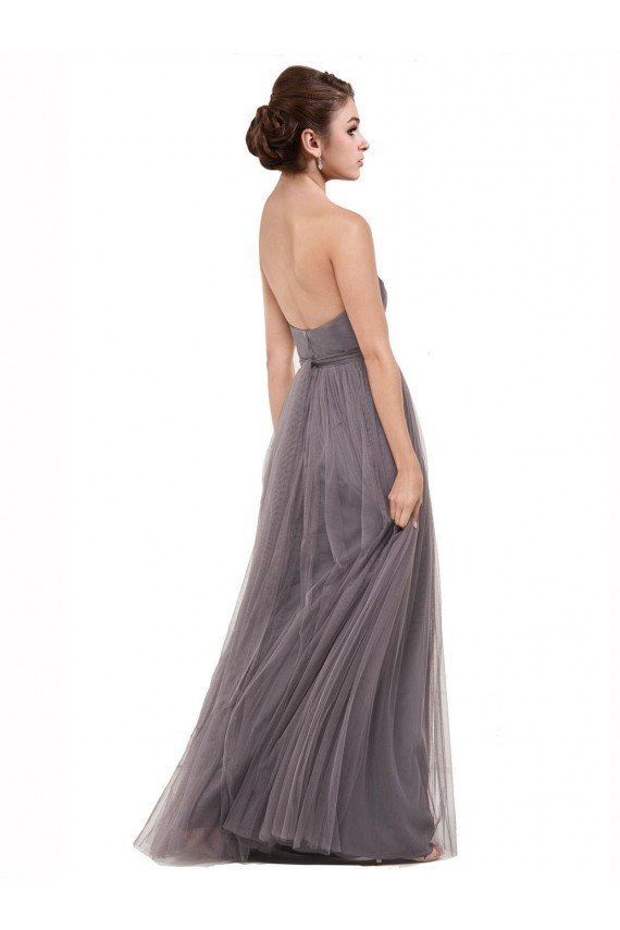 Affordable Strapless Tulle Bridesmaid Dress with Waistband