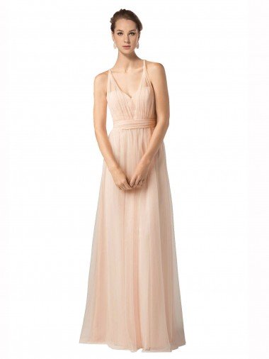 Affordable Sweetheart A-Line Tulle Bridesmaid Dress with Shirred Bodice