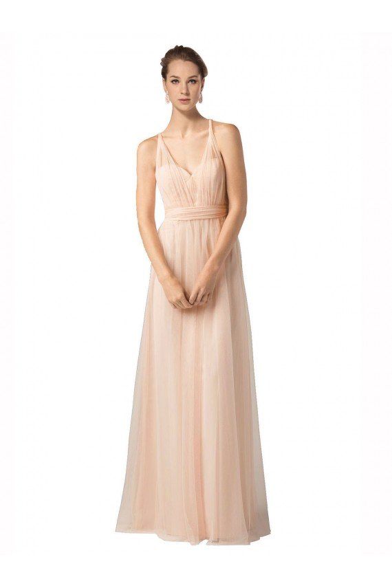 Affordable Sweetheart A-Line Tulle Bridesmaid Dress with Shirred Bodice