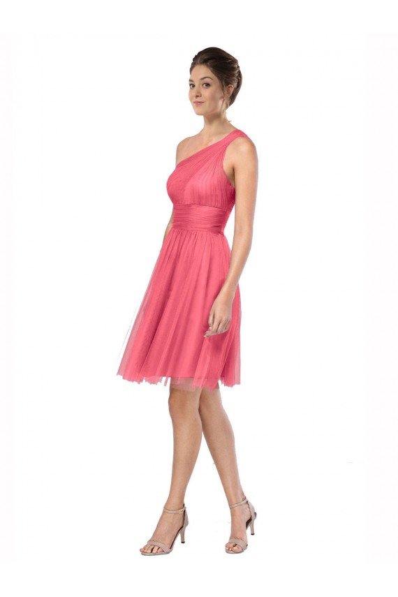 Affordable One Shoulder Short Knee Length Tulle Bridesmaid Dress