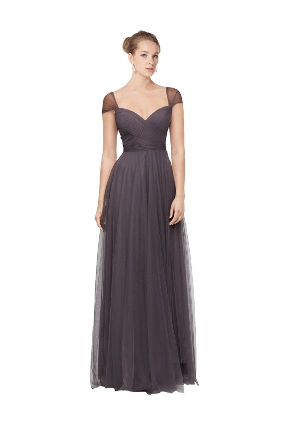 Affordable Sweetheart Neckline Long Tulle Bridesmaid Dress with Straps