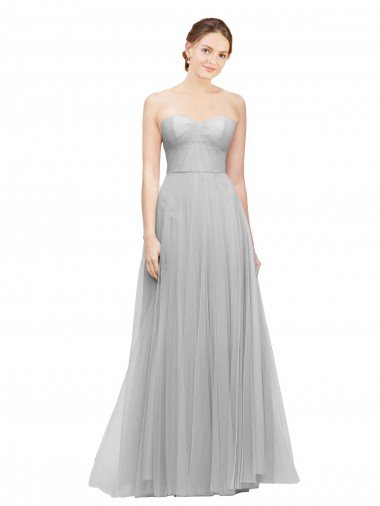 Affordable Long Twisted Sweetheart Neckline Tulle Bridesmaid Dress
