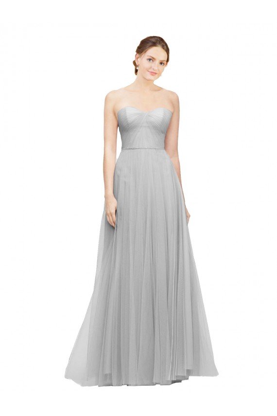 Affordable Long Twisted Sweetheart Neckline Tulle Bridesmaid Dress