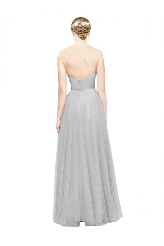 Affordable Long Twisted Sweetheart Neckline Tulle Bridesmaid Dress