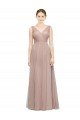 Affordable Full Length Draped Long V-Neck Tulle Bridesmaid Dress