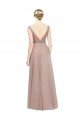 Affordable Full Length Draped Long V-Neck Tulle Bridesmaid Dress