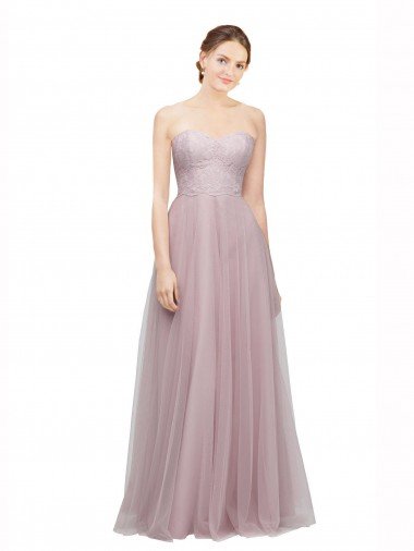 Affordable Sweetheart Neckline Long Tulle Bridesmaid Dress with Lace Bodice