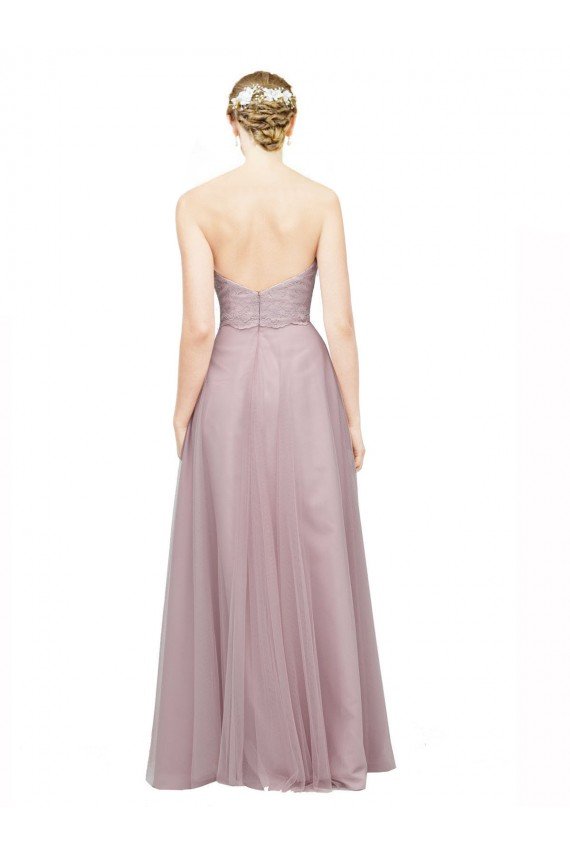 Affordable Sweetheart Neckline Long Tulle Bridesmaid Dress with Lace Bodice