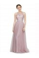 Affordable High Neck Long Tulle Bridesmaid Dress with Lace Bodice