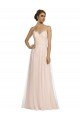 Affordable Long Draped Back A-Line Tulle Bridesmaid Dress with Pleated Bodice