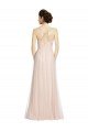 Affordable Long Draped Back A-Line Tulle Bridesmaid Dress with Pleated Bodice