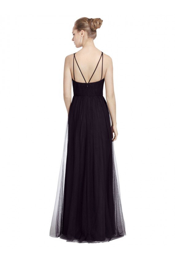 Affordable High Neck Long A-Line Tulle Bridesmaid Dress