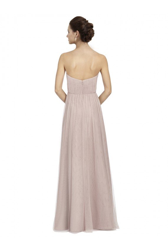 Affordable Long Strapless Tulle Bridesmaid Dress with Pleated Bodice