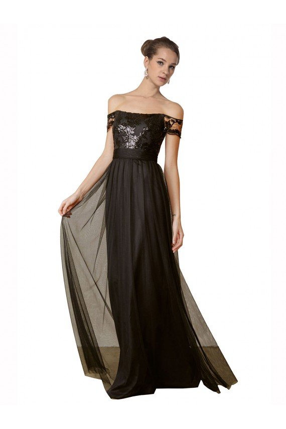 Affordable Off The Shoulder Sequined Lace Tulle Bridesmaid Dress