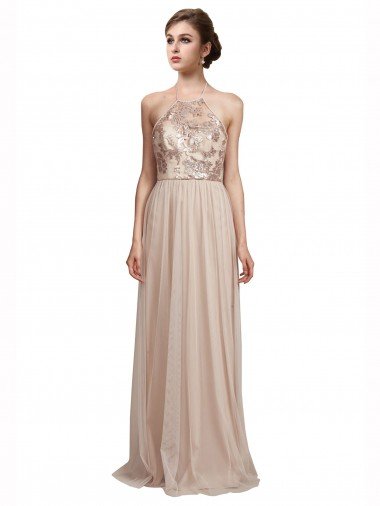 Affordable Sweetheart Tulle Bridesmaid Dress with High Neck Illusion Bodice