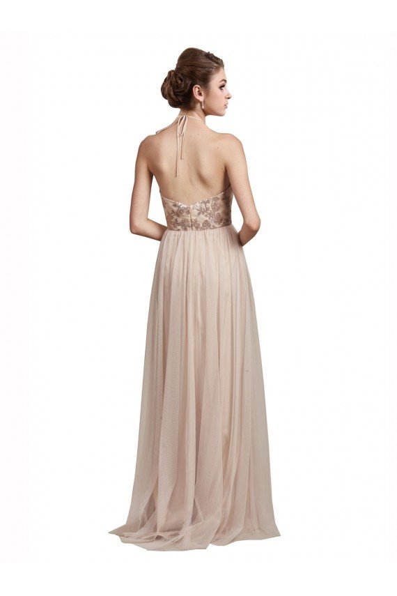 Affordable Sweetheart Tulle Bridesmaid Dress with High Neck Illusion Bodice