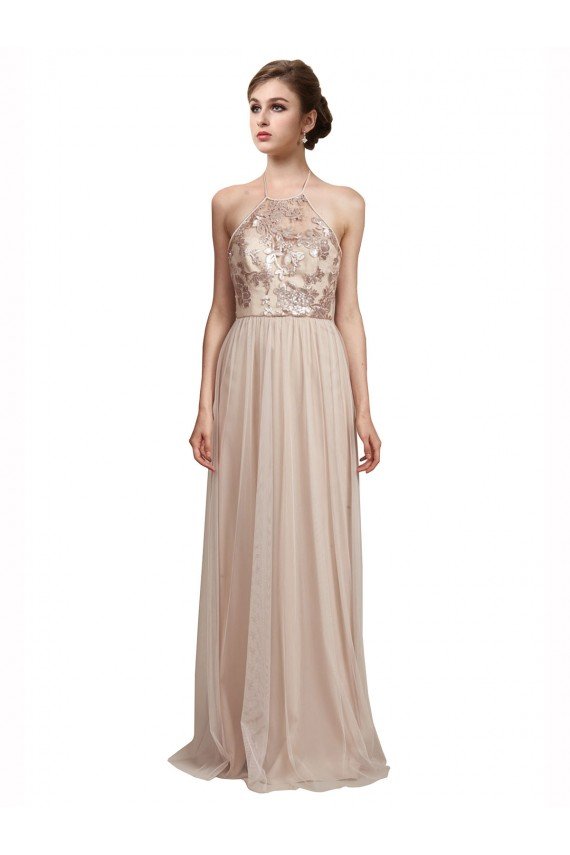 Affordable Sweetheart Tulle Bridesmaid Dress with High Neck Illusion Bodice