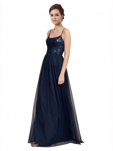 Affordable Spaghetti Strap Tulle Bridesmaids Dress with Ballerina Neckline