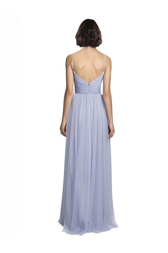 Affordable Spaghetti Strap Tulle Bridesmaids Dress with Ruched Bodice