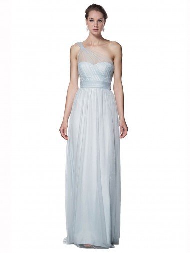 Affordable One Shoulder Illusion Tulle Bridesmaid Dress with Knot Detail